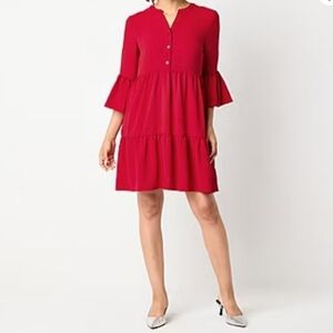 NWT R&K 3/4 Sleeve Baby Doll Dress Sz 4 Crimson Red #0008